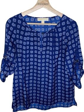 MICHAEL KORS Blue Women’s Blouse with Roll tab Sleeves